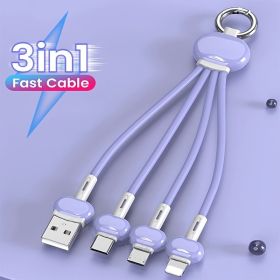 Macaron Color Liquid One-to-three Charging Cable Is Suitable For Android Apple Type-c Keychain Three-in-one Charging Cable (Color: Pink)
